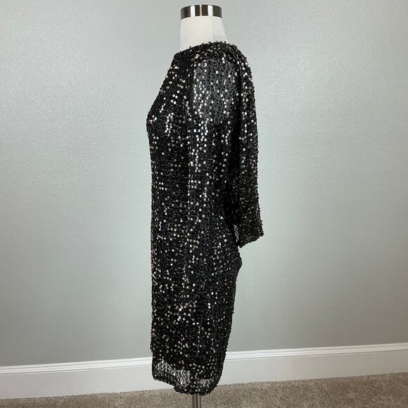 Betsy & Adam Black Sequined Long Sleeve Formal Cocktail Dress Size 10 - Picture 5 of 14